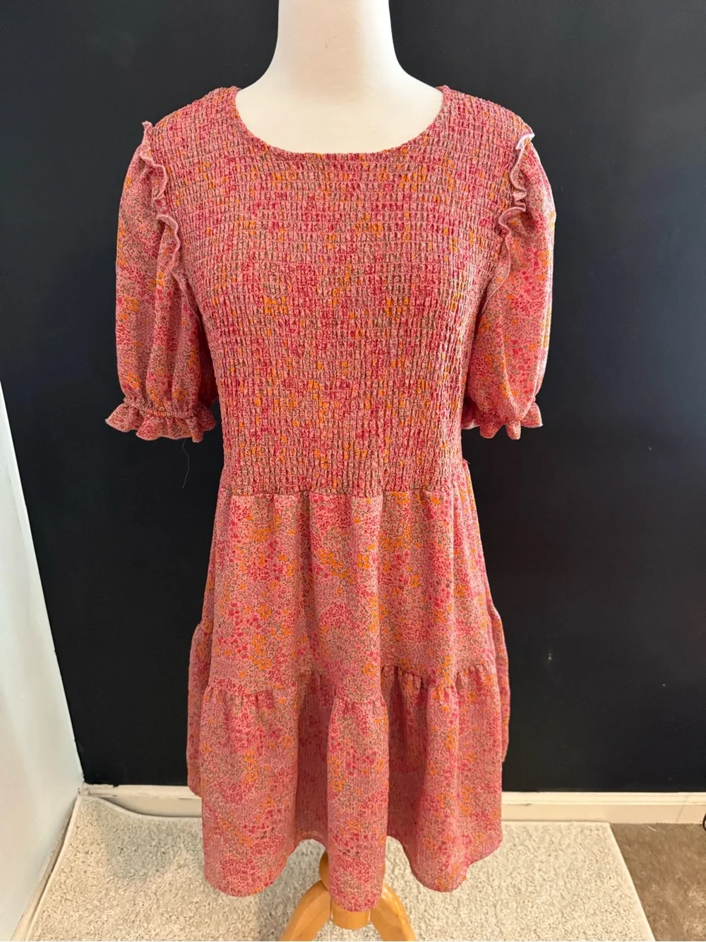 wild fable Pink Floral Smocked Tiered Mini Dress